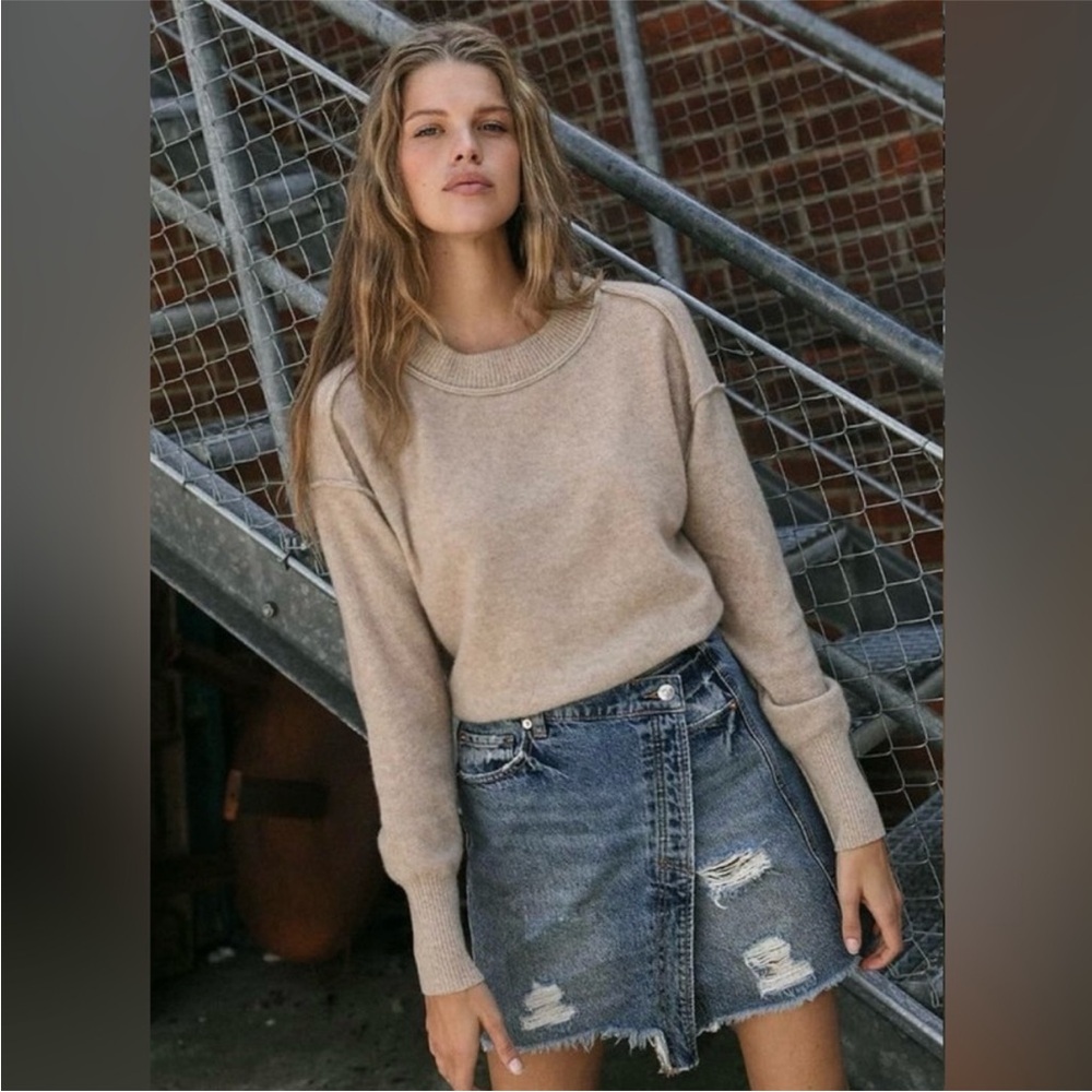 Free People Kora Cashmere Crew Sweater In Beige Size XS NWOT